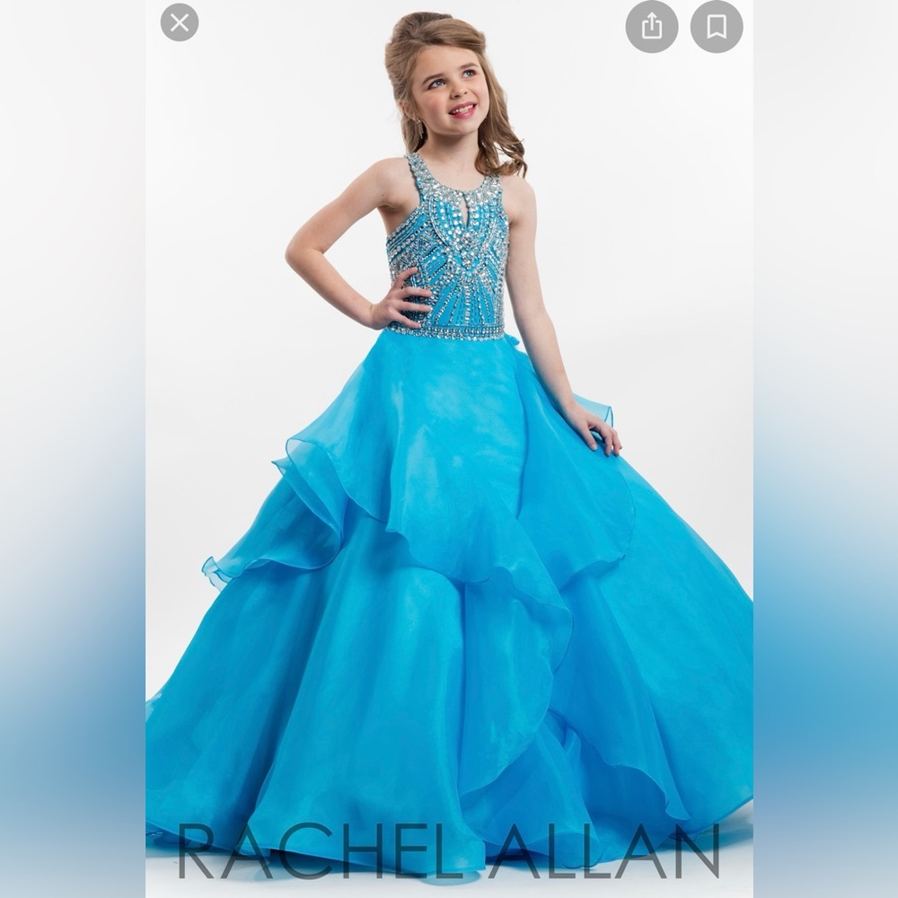 Rachel Allan Embellished Blue Prom Dress